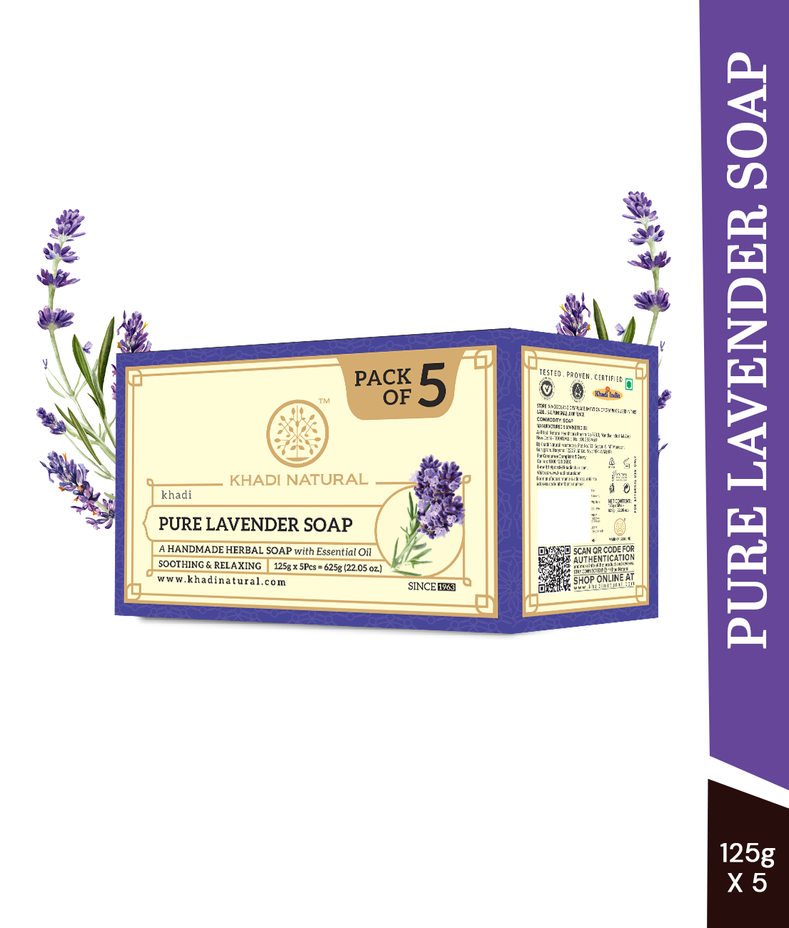 Khadi Natural Herbal Pure Lavender Soap Combo Pack Of 5 – 125gm Each - Image 6 - Buy from Indicrest