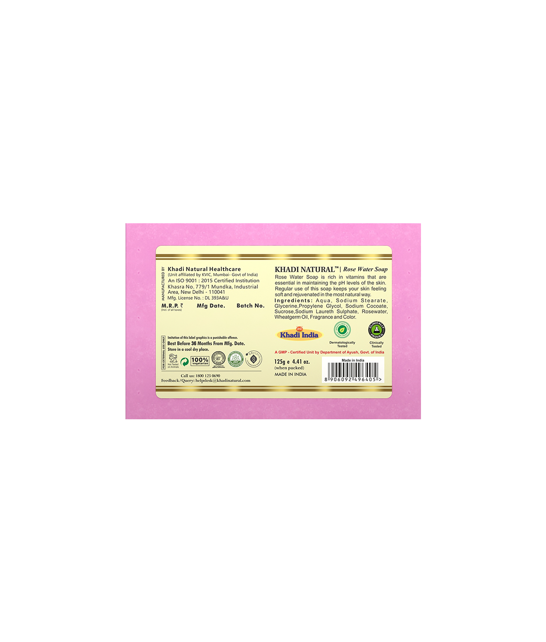 Khadi Natural Herbal Rose Water Soap - 125gm - Image 5 - Buy from Indicrest