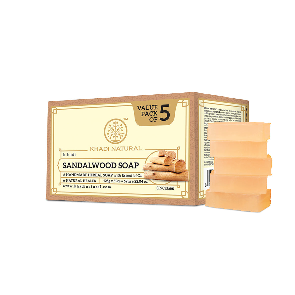 Khadi Natural Sandalwood Soap Combo Pack Of 5 – 125gm Each - Buy from Indicrest