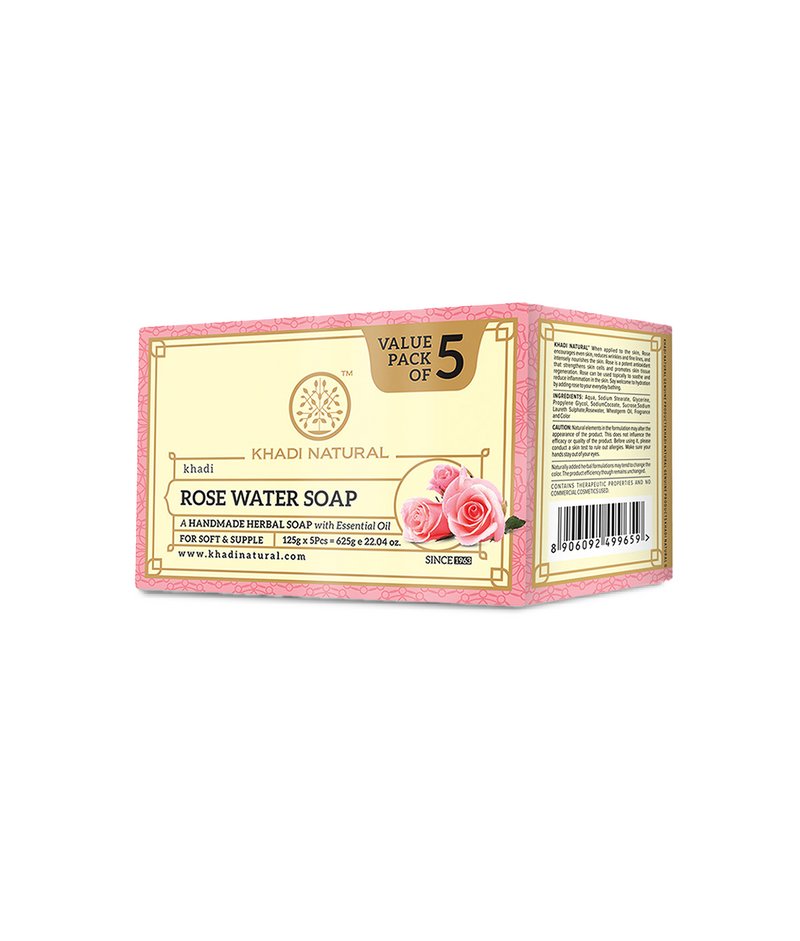Khadi Natural Rosewater Soap Combo Pack Of 5 – 125gm Each - Buy from Indicrest