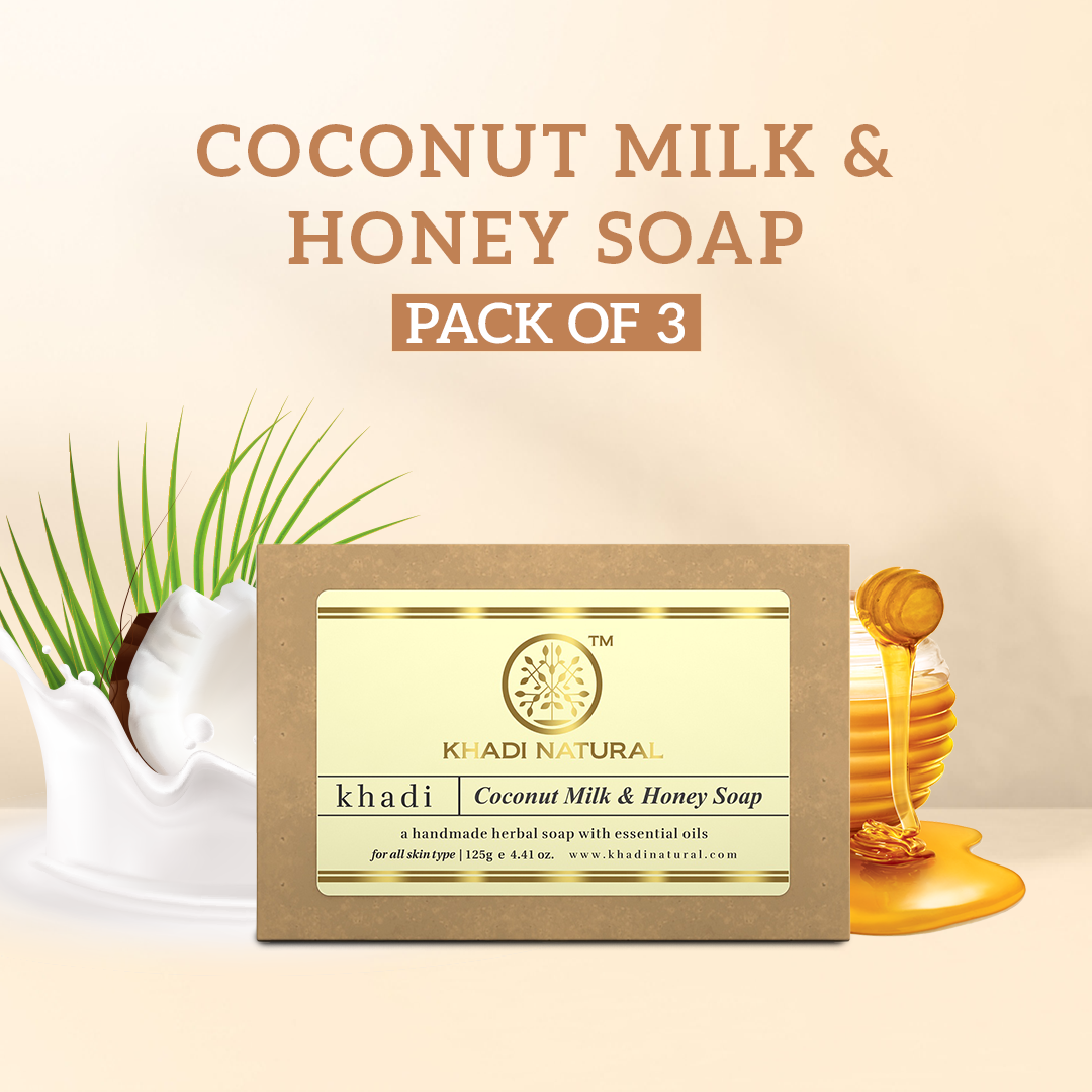 Khadi Natural Herbal Coconut Milk & Honey Soap Combo Pack Of 3 – 125gm Each - Image 7 - Buy from Indicrest