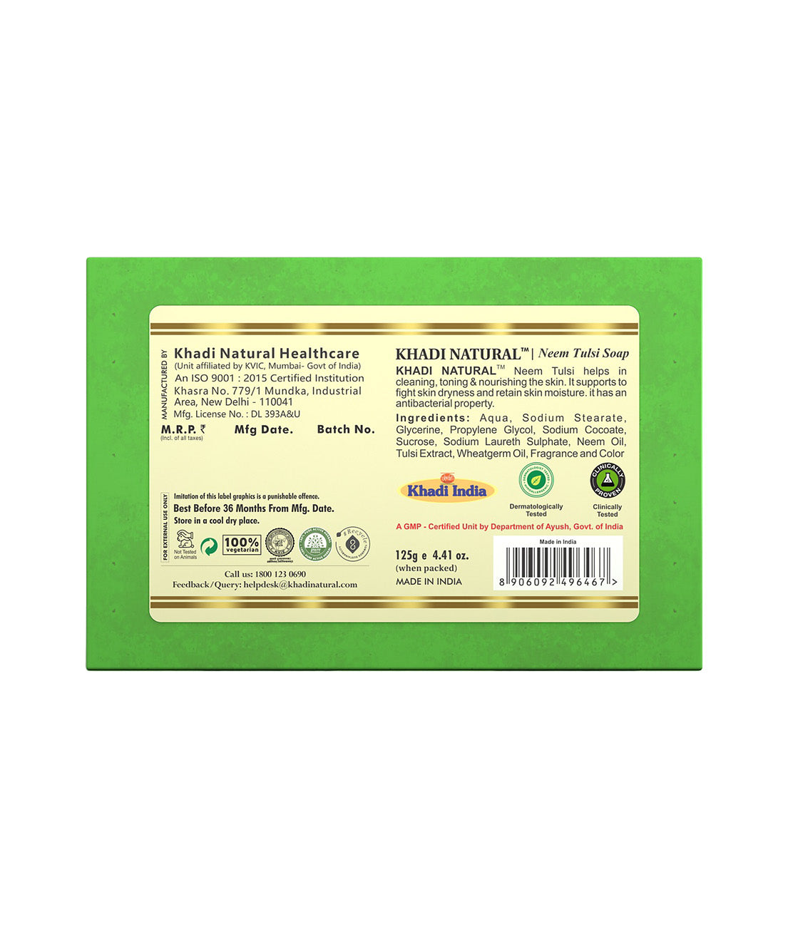 Khadi Natural Neem - Tulsi Soap - 125gm - Image 5 - Buy from Indicrest