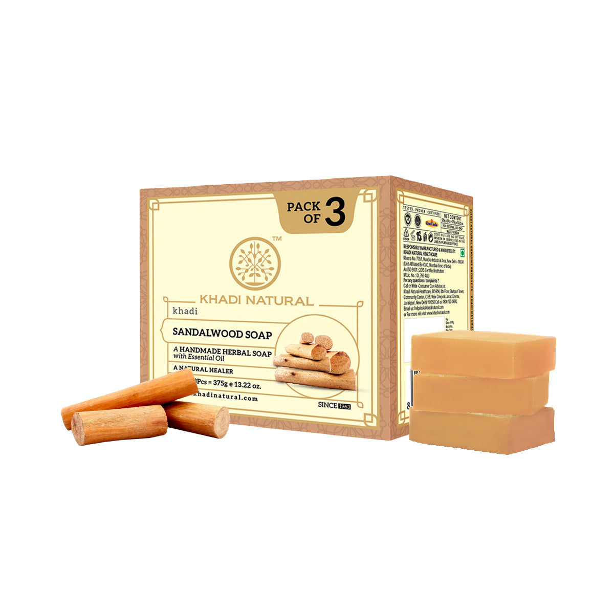 Khadi Natural Herbal Sandalwood Soap Combo Pack Of 3 – 125gm Each - Buy from Indicrest