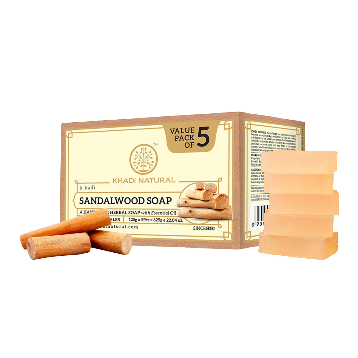 Khadi Natural Sandalwood Soap Combo Pack Of 5 – 125gm Each - Image 6 - Buy from Indicrest