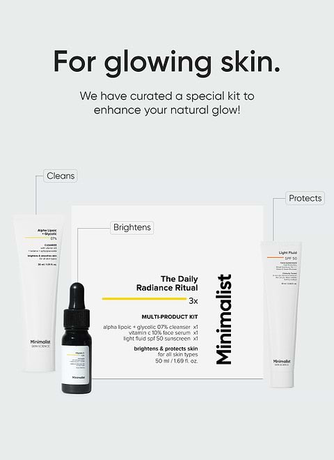 Minimalist The Daily Radiance Ritual 3x Kit 50ml For Boost of glow, brightens skin tone &amp; minimize UV damage, Cleanser 30ml + Vitamin C 10% 10ml + Light Fluid SPF 50 10ml - Image 5 - Buy from Indicrest