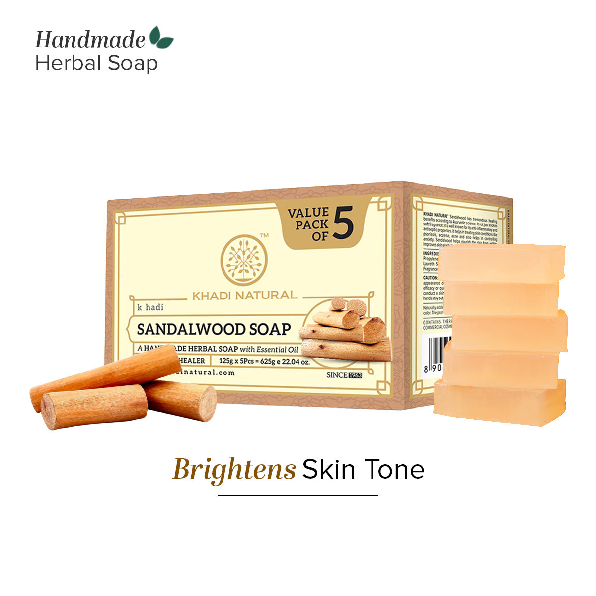 Khadi Natural Sandalwood Soap Combo Pack Of 5 – 125gm Each - Image 7 - Buy from Indicrest