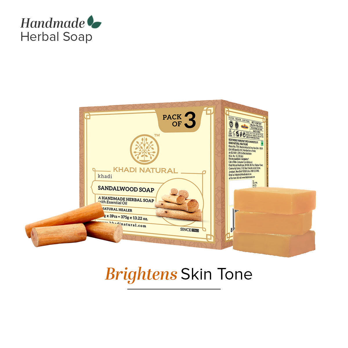 Khadi Natural Herbal Sandalwood Soap Combo Pack Of 3 – 125gm Each - Image 7 - Buy from Indicrest