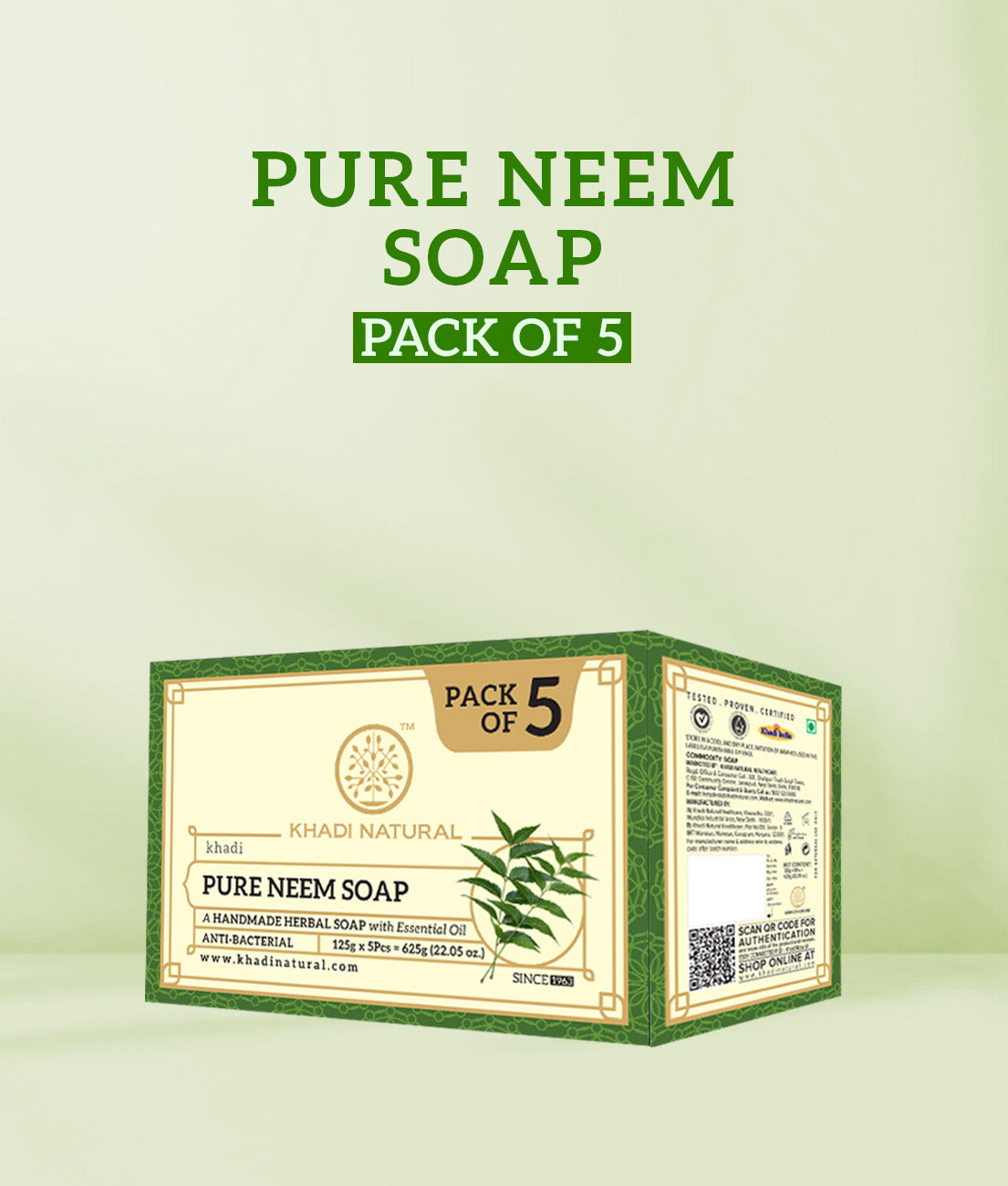 Khadi Natural Herbal Pure Neem Soap Combo Pack Of 5 – 125gm Each - Image 8 - Buy from Indicrest