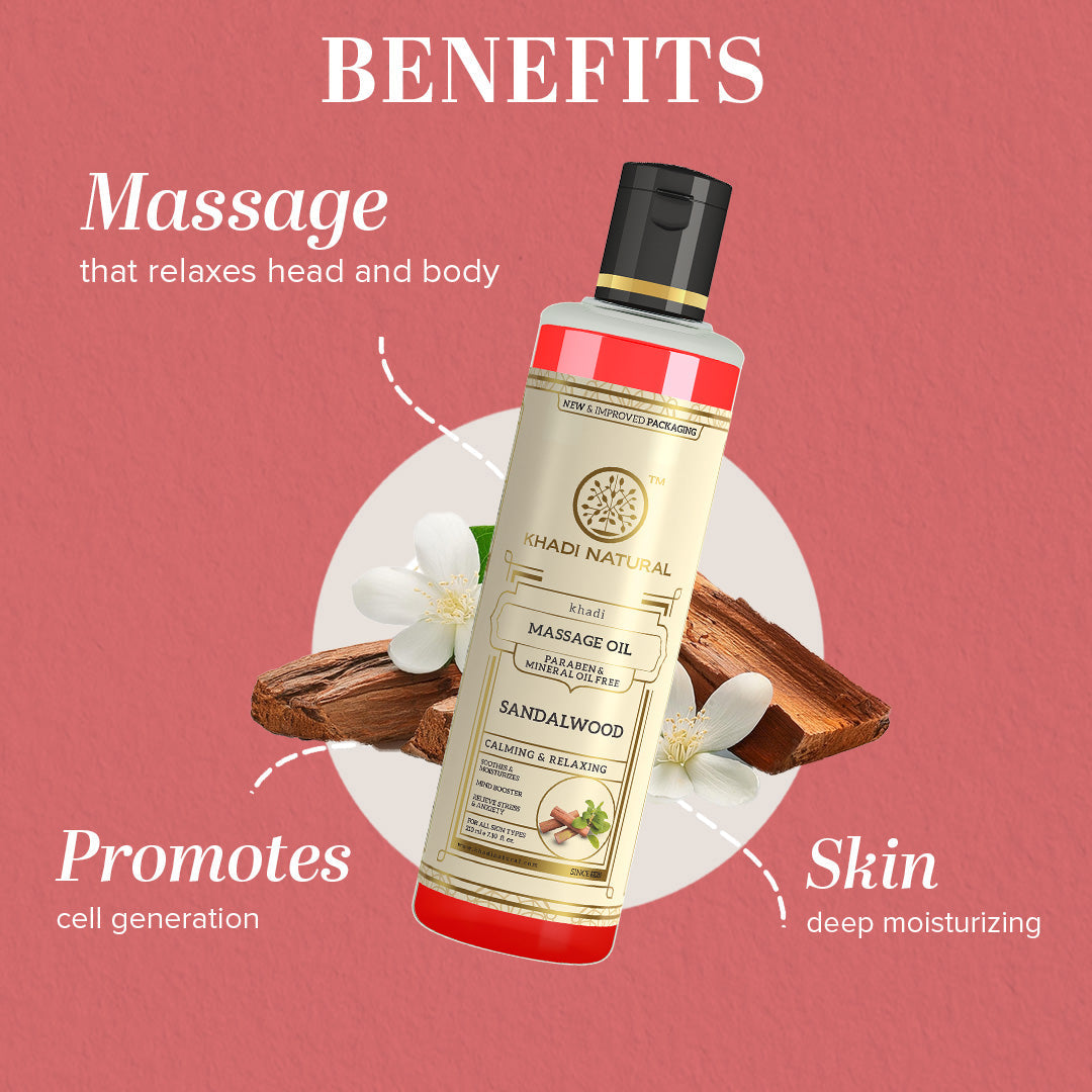 Khadi Natural Sandalwood Massage Oil - Without Mineral Oil - 210ml Sale - Image 2 - Buy from Indicrest
