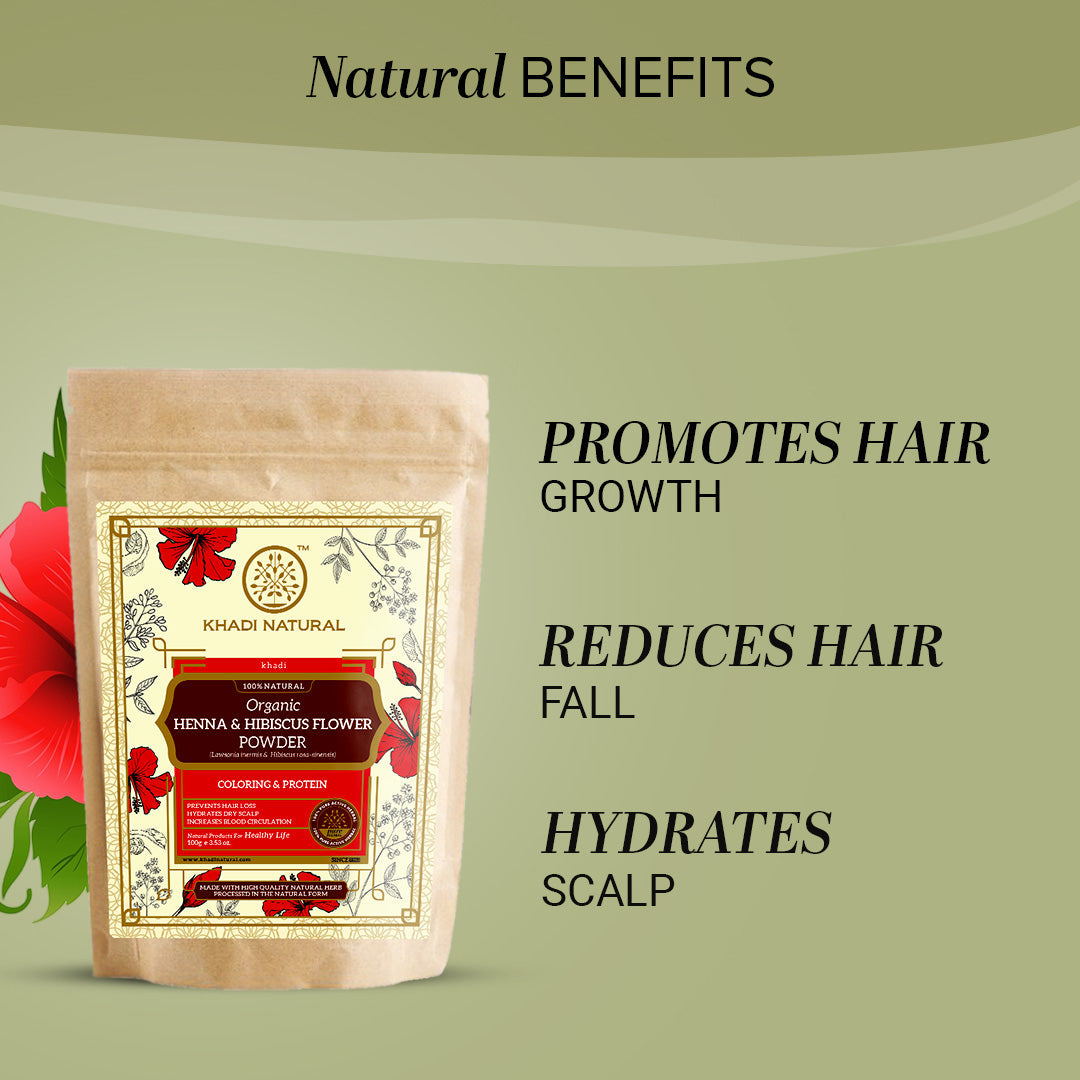 Khadi Natural Organic Henna & Hibiscus Flower Hair Coloring Powder - 100% Natural - 100gm - Image 2 - Buy from Indicrest
