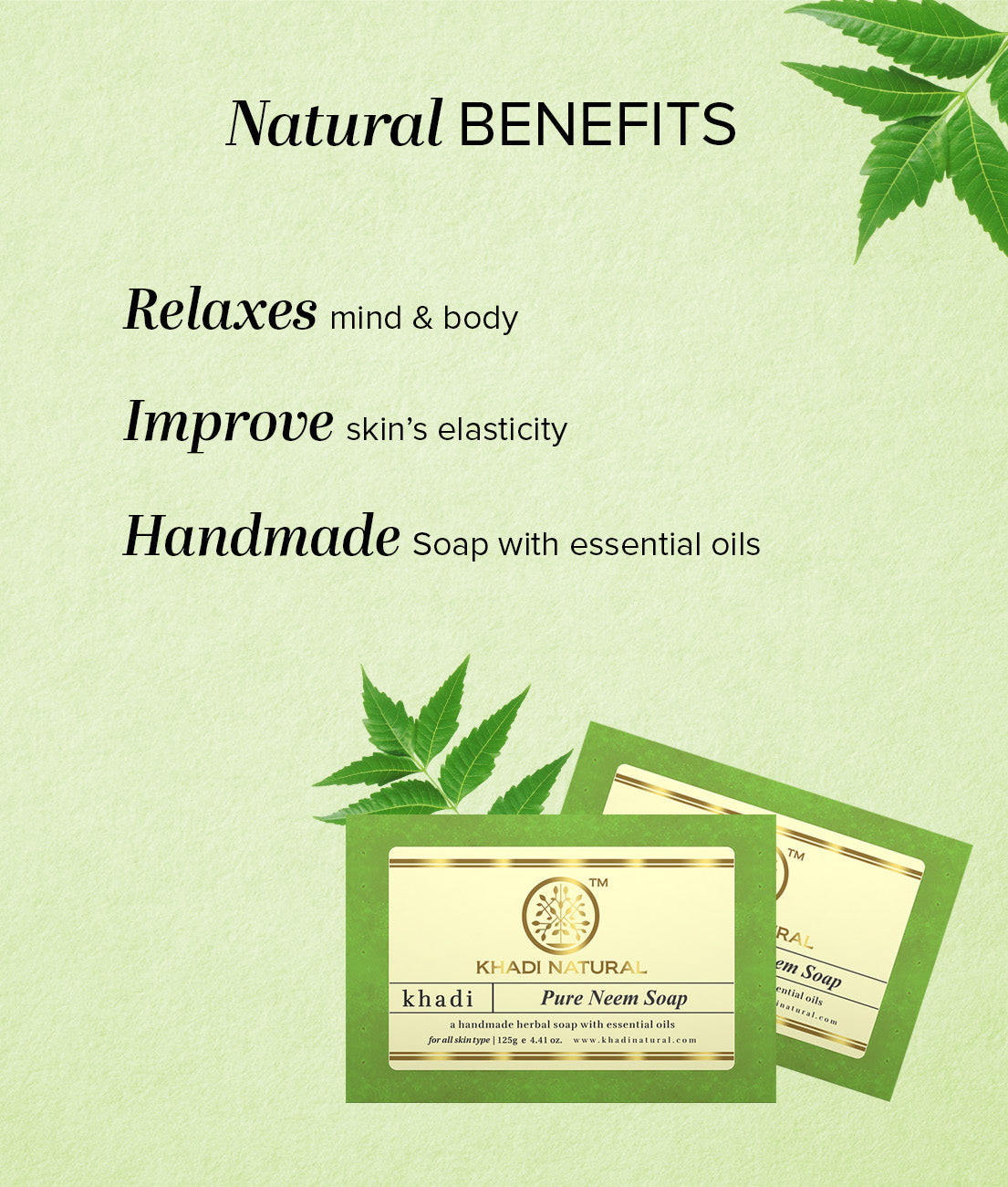 Khadi Natural Pure Neem Soap - 125gm - Image 2 - Buy from Indicrest