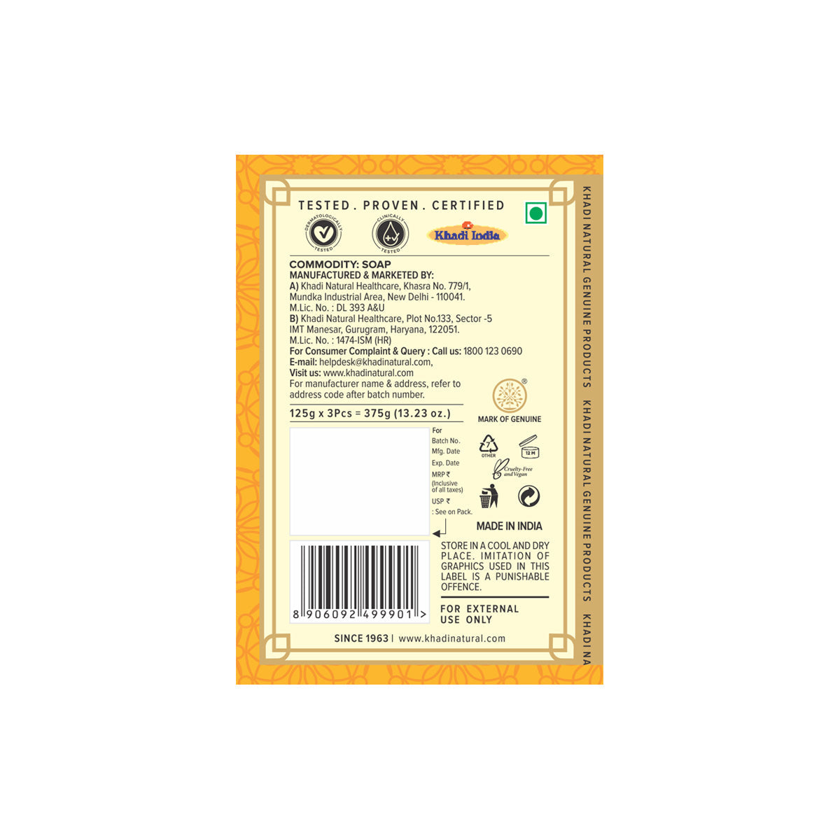 Khadi Natural Herbal Chandan Haldi Soap Combo Pack Of 3 – 125gm Each - Image 5 - Buy from Indicrest
