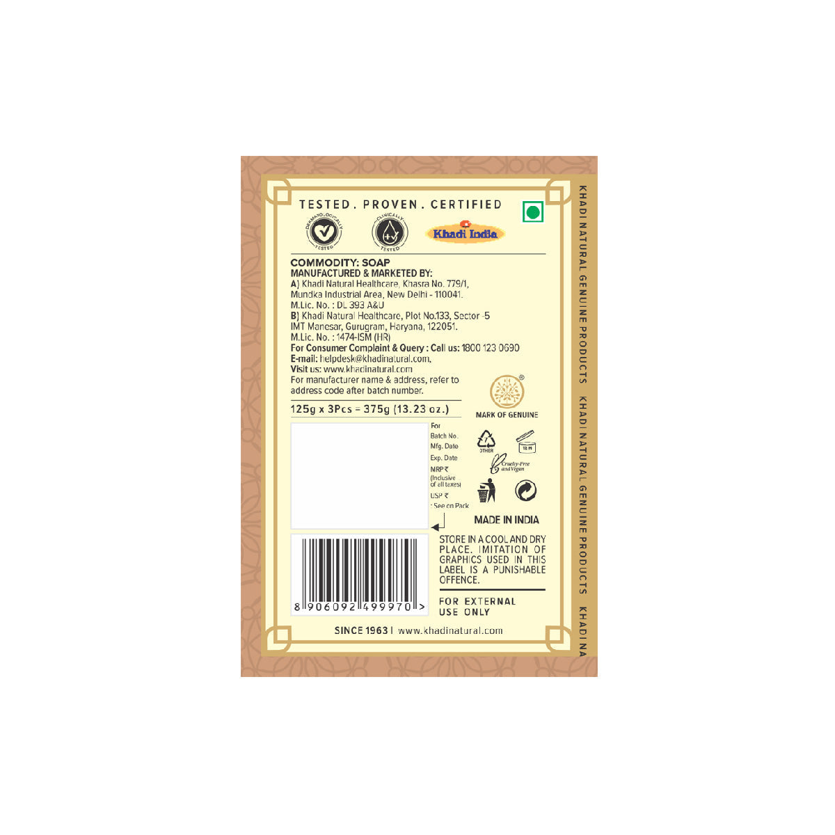 Khadi Natural Sandalwood Soap Combo Pack Of 5 – 125gm Each - Image 5 - Buy from Indicrest