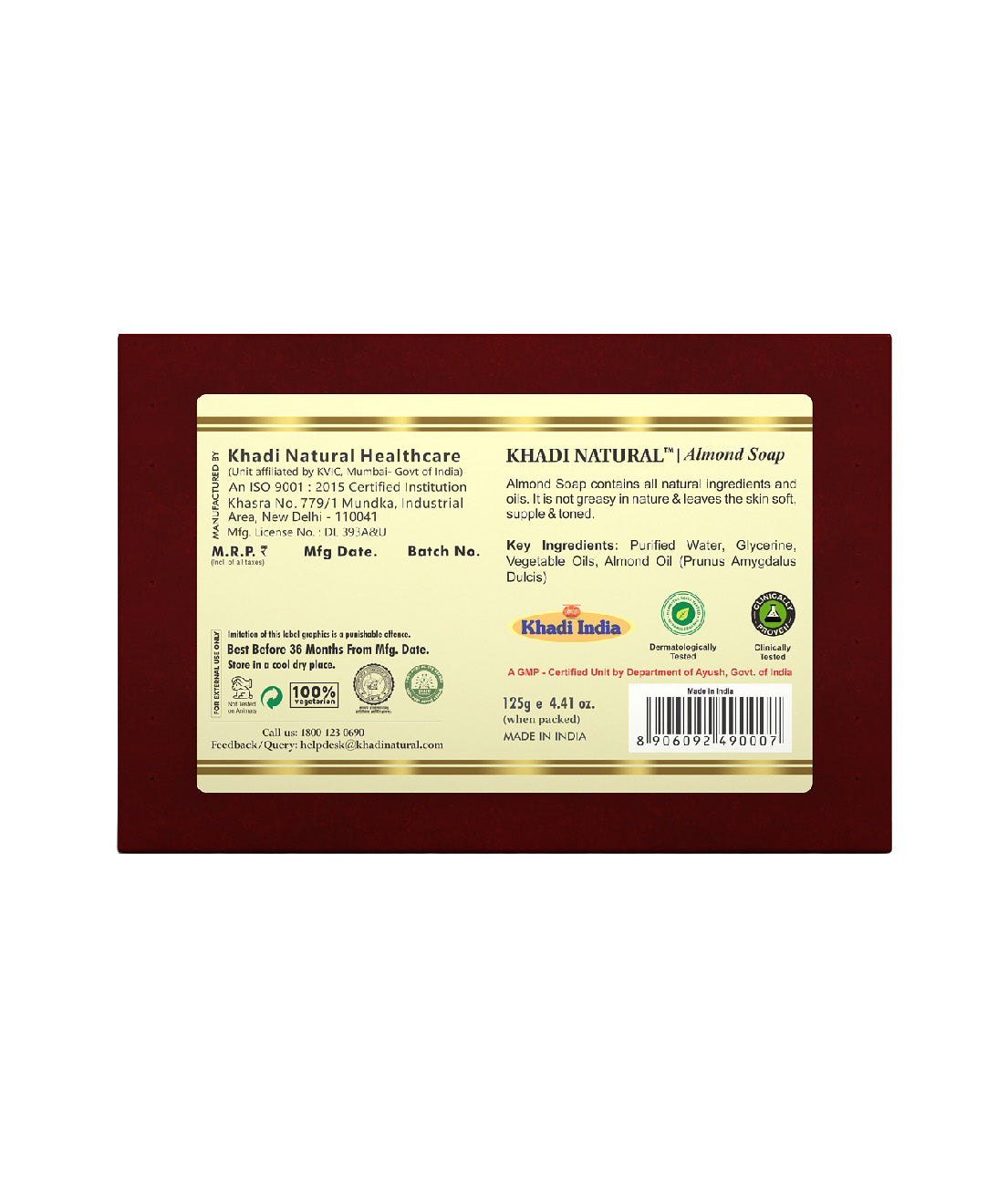 Khadi Natural Almond Soap - 125gm - Image 5 - Buy from Indicrest