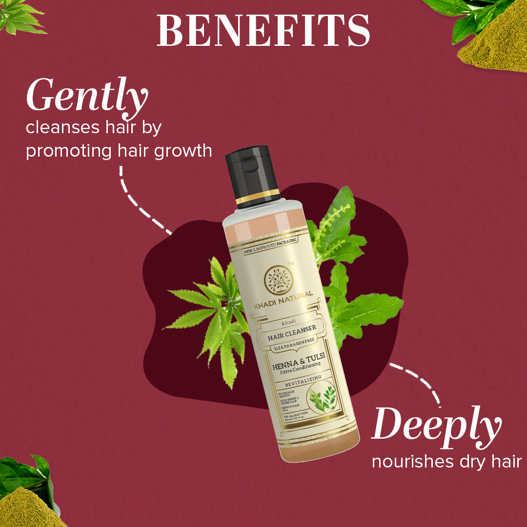 Khadi Natural Heena & Tulsi Extra Hair Conditioning Cleanser SLS & Paraben Free - 210ml Sale - Image 2 - Buy from Indicrest