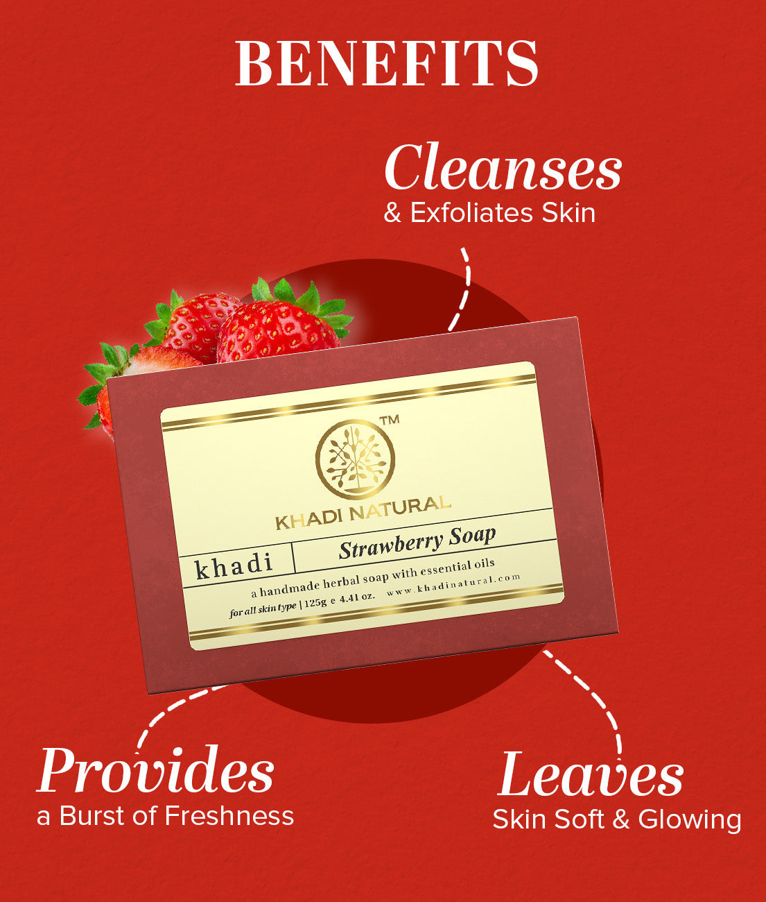 Khadi Natural Strawberry Soap - 125gm - Image 2 - Buy from Indicrest