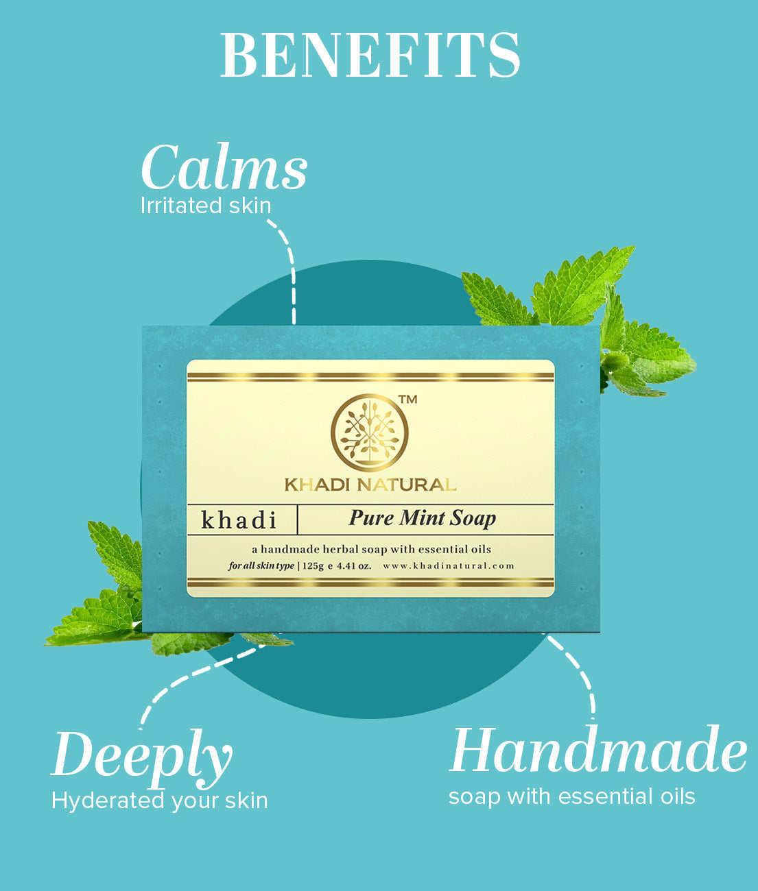 Khadi Natural Pure Mint Soap 125gm - Image 2 - Buy from Indicrest