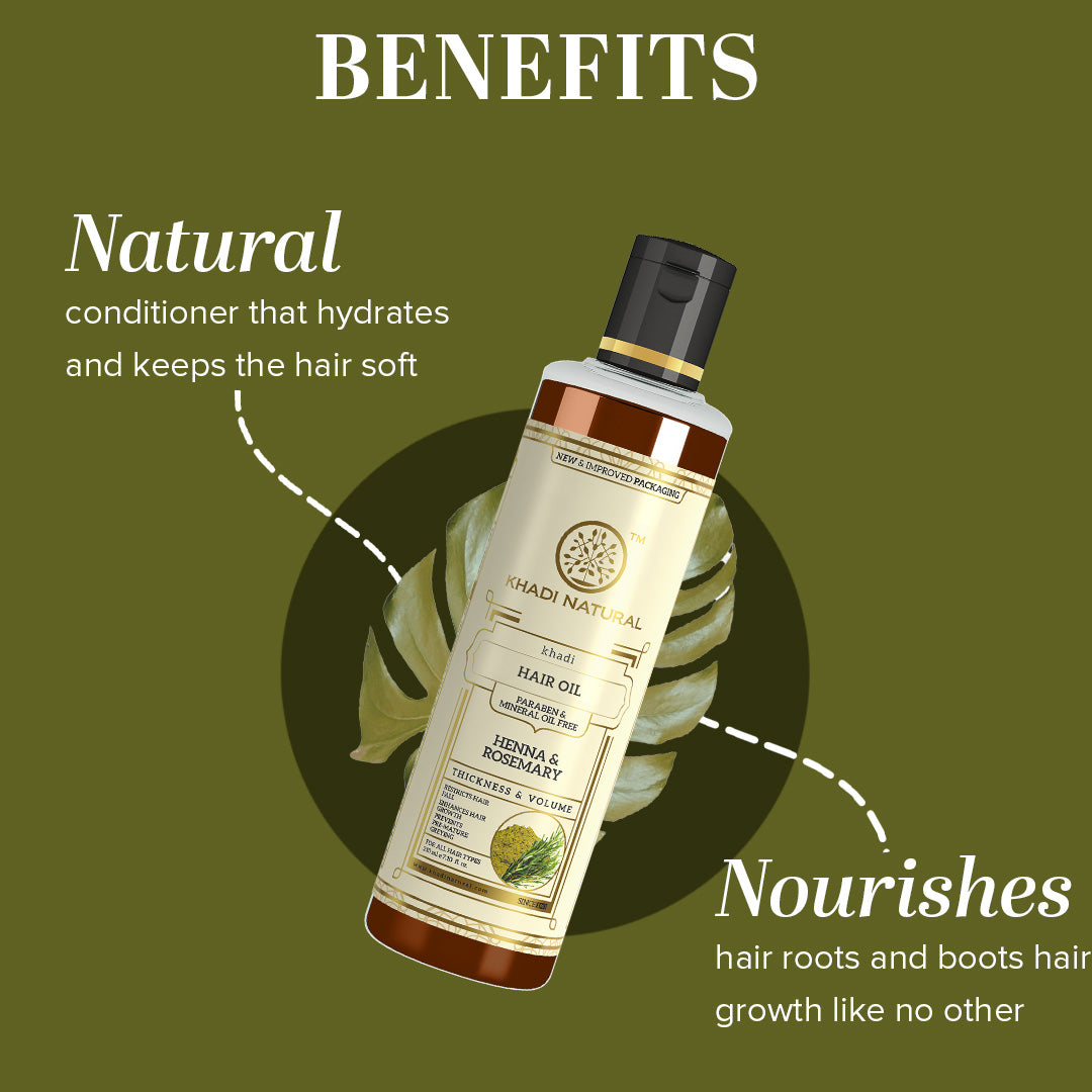 Khadi Natural Henna & Rosemary Hair Oil – Paraben & Mineral Oil Free (210ml) - Image 2 - Buy from Indicrest
