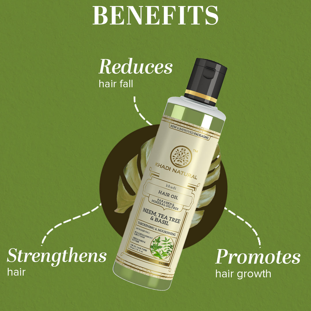 Khadi Natural Neem Teatree & Basil Hair Oil Paraben Mineral Oil Free - 210ml - Image 2 - Buy from Indicrest