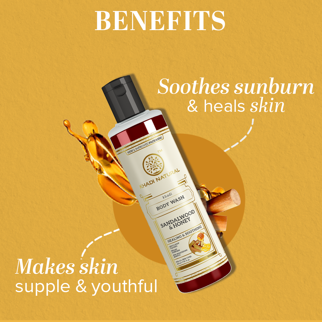 Khadi Natural Sandalwood & Honey Body Wash - 210ml - Image 3 - Buy from Indicrest