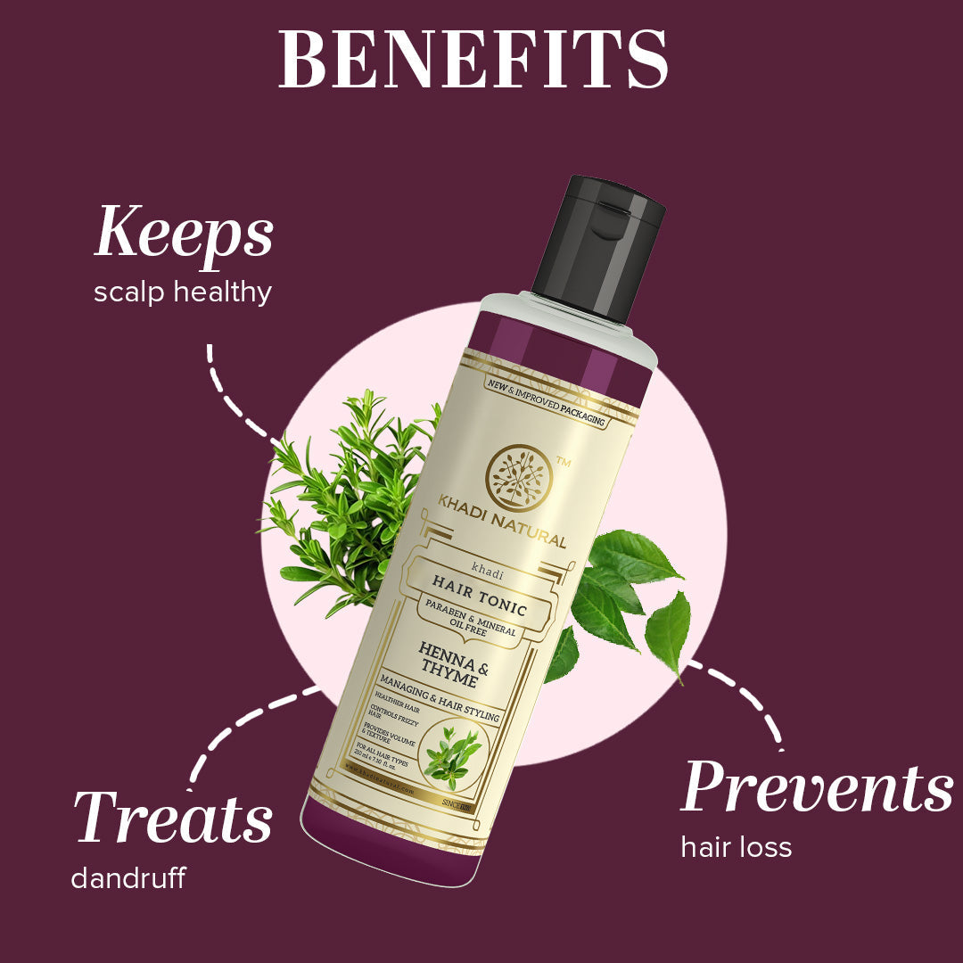 Khadi Natural Henna Thyme Hair Tonic Paraben & Mineral Oil Free - 210ml - Image 2 - Buy from Indicrest