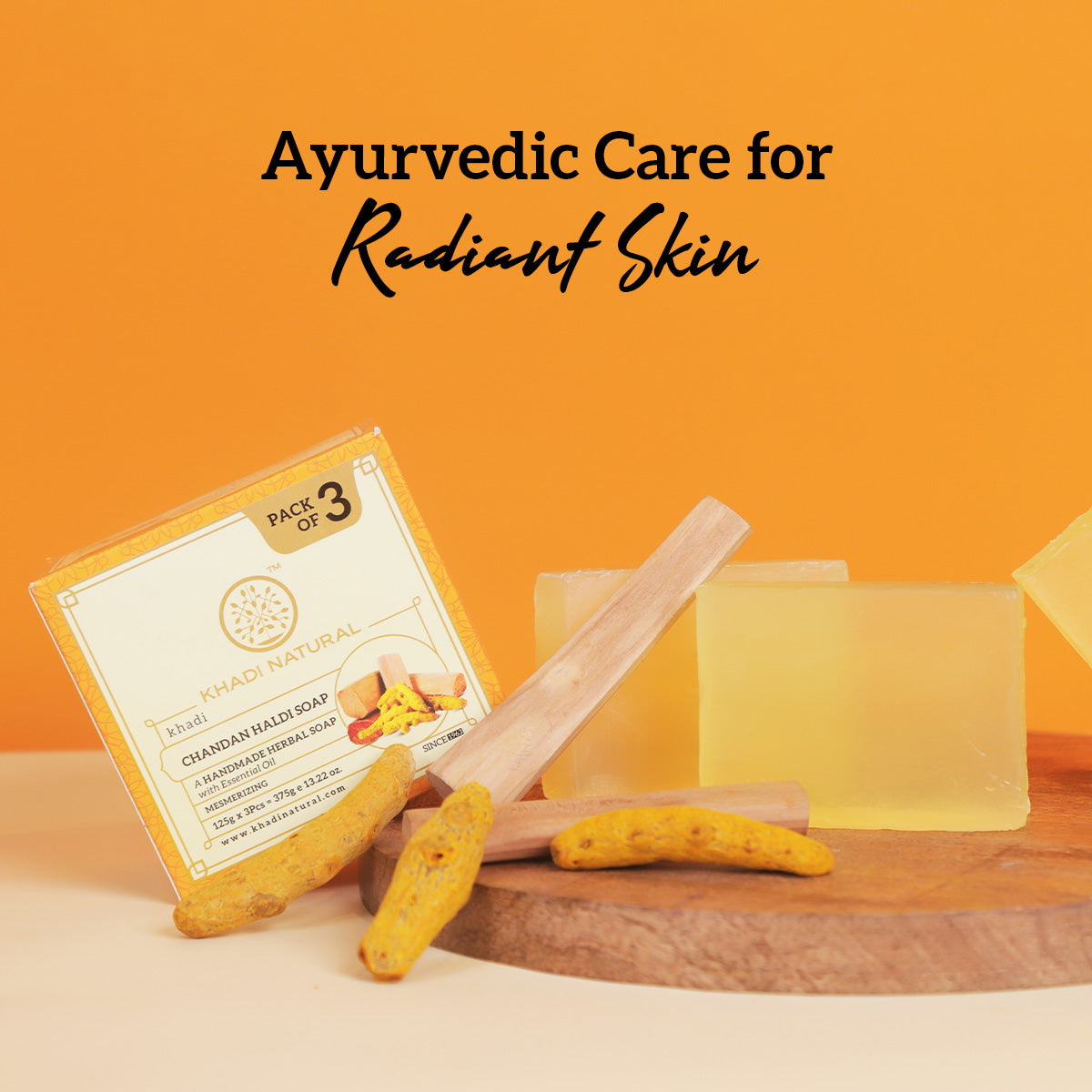 Khadi Natural Herbal Chandan Haldi Soap Combo Pack Of 3 – 125gm Each - Image 9 - Buy from Indicrest
