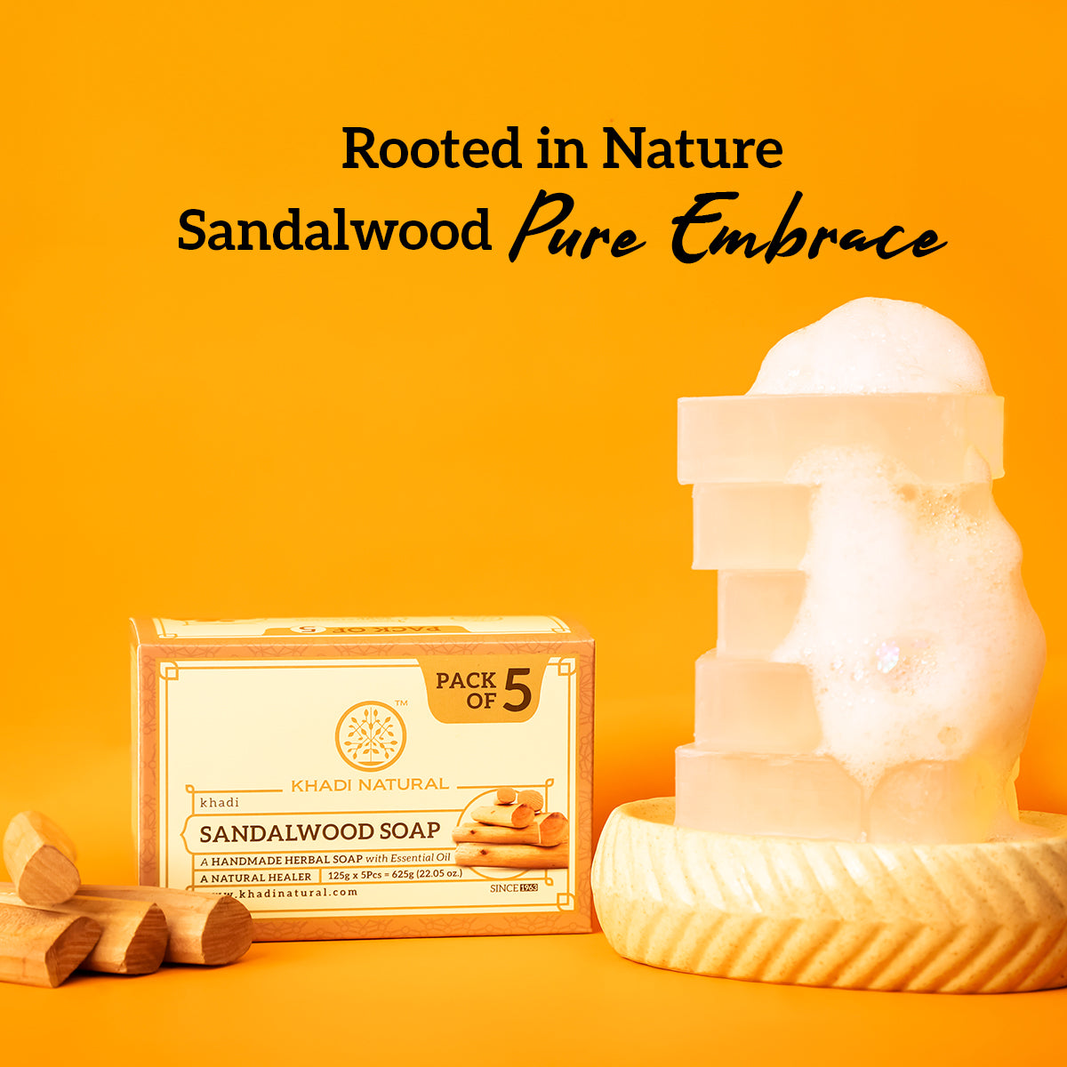 Khadi Natural Sandalwood Soap Combo Pack Of 5 – 125gm Each - Image 8 - Buy from Indicrest