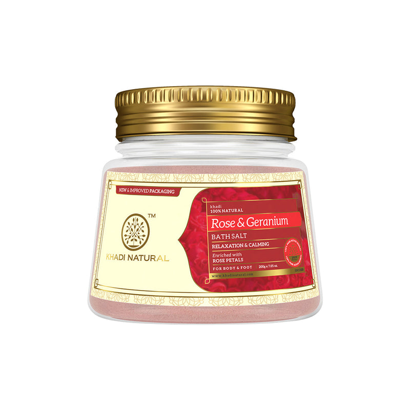 Khadi Natural Rose & Geranium with Rose Petals Bath Salt - 200gm - Buy from Indicrest