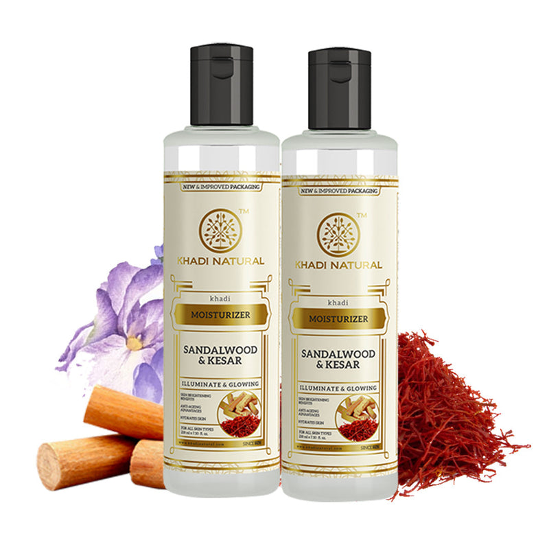 Khadi Natural Sandalwood & Kesar Moisturizer Combo Pack of 2 - 210ml Each - Buy from Indicrest