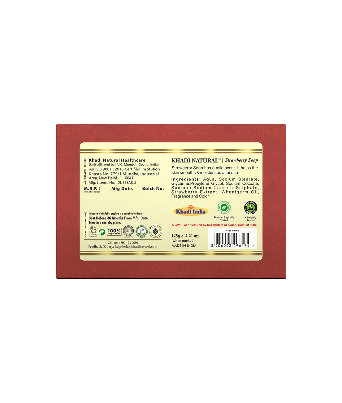 Khadi Natural Strawberry Soap - 125gm - Image 5 - Buy from Indicrest