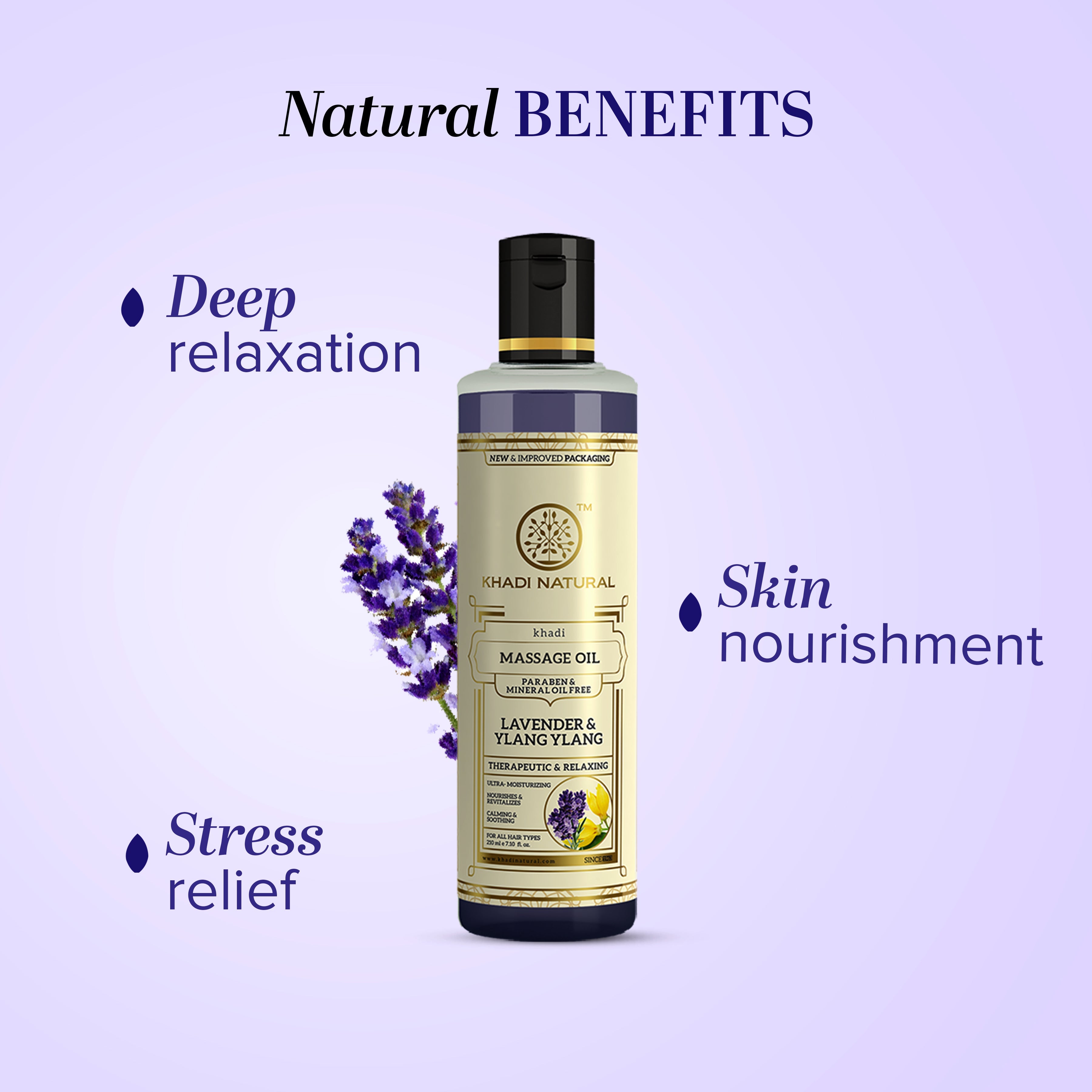 Khadi Natural Lavender & Ylang Ylang Massage Oil Paraben Mineral Oil Free - 210ml - Image 2 - Buy from Indicrest