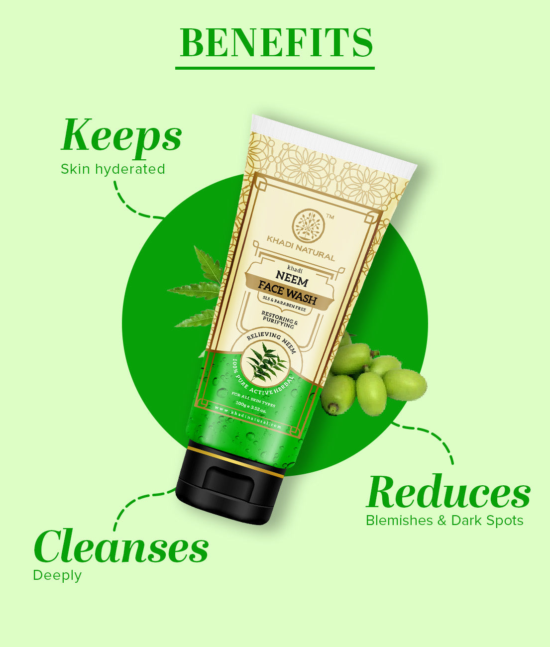 Khadi Natural Neem Face Wash SLS & Paraben Free - 100gm - Image 3 - Buy from Indicrest