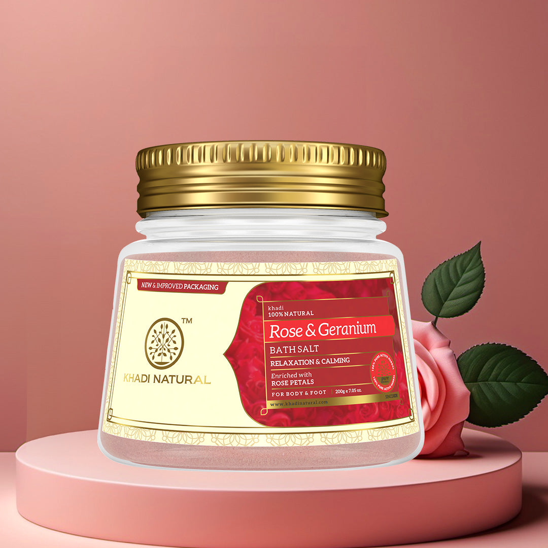 Khadi Natural Rose & Geranium with Rose Petals Bath Salt - 200gm - Image 7 - Buy from Indicrest