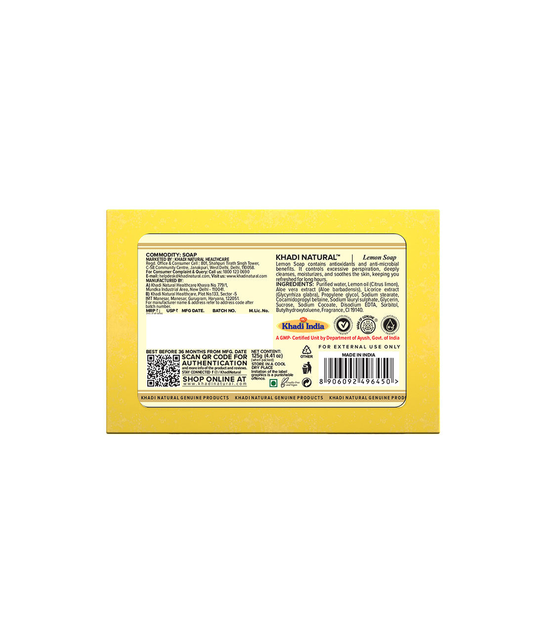 Khadi Natural Herbal Lemon Soap 125gm - Image 5 - Buy from Indicrest