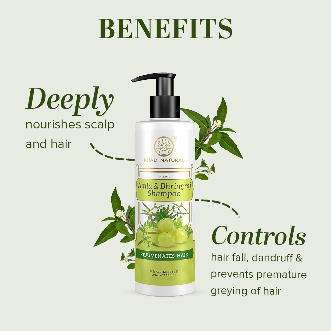 Khadi Natural Amla & Bhringraj Hair Shampoo For Control Dandruff & Hair Fall - 650ml - Image 3 - Buy from Indicrest