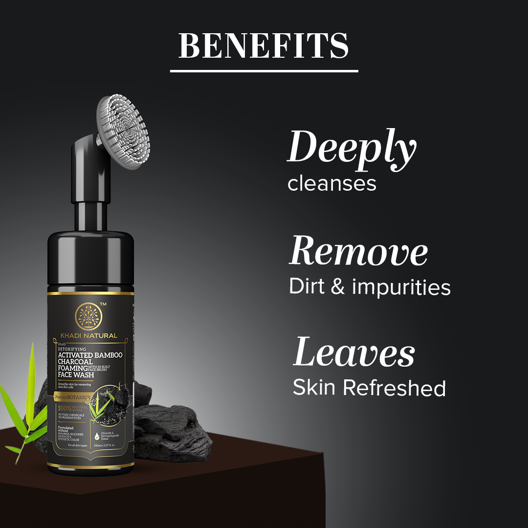 Khadi Natural Activated Bamboo Charcoal Foaming Face Wash with In- Built Face Brush - 150ml - Image 2 - Buy from Indicrest