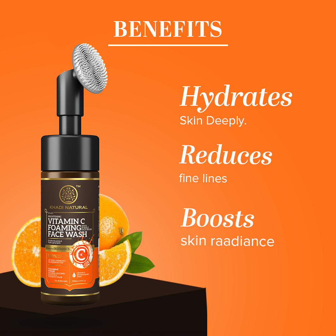 Khadi Natural Vitamin C Foaming Face Wash Within - Built Face Brush - 150ml - Image 2 - Buy from Indicrest