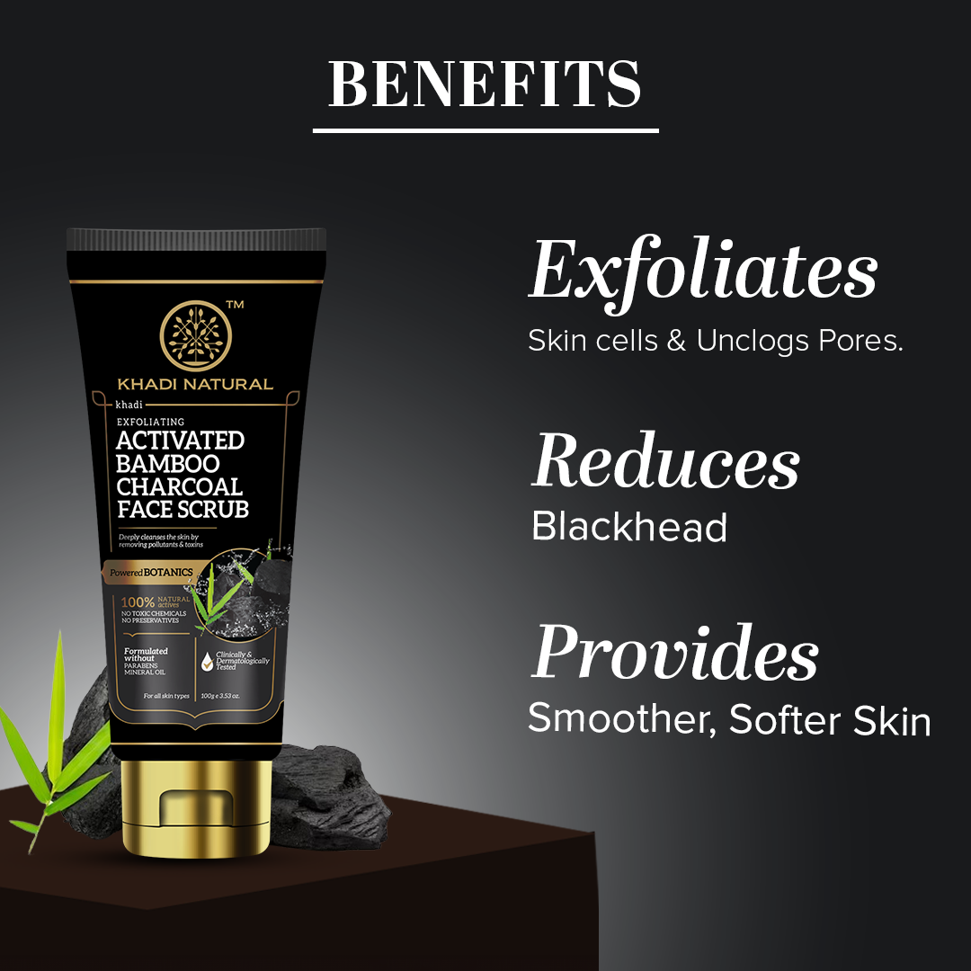 Khadi Natural Activated Bamboo Charcoal Face Scrub - 100gm - Image 2 - Buy from Indicrest