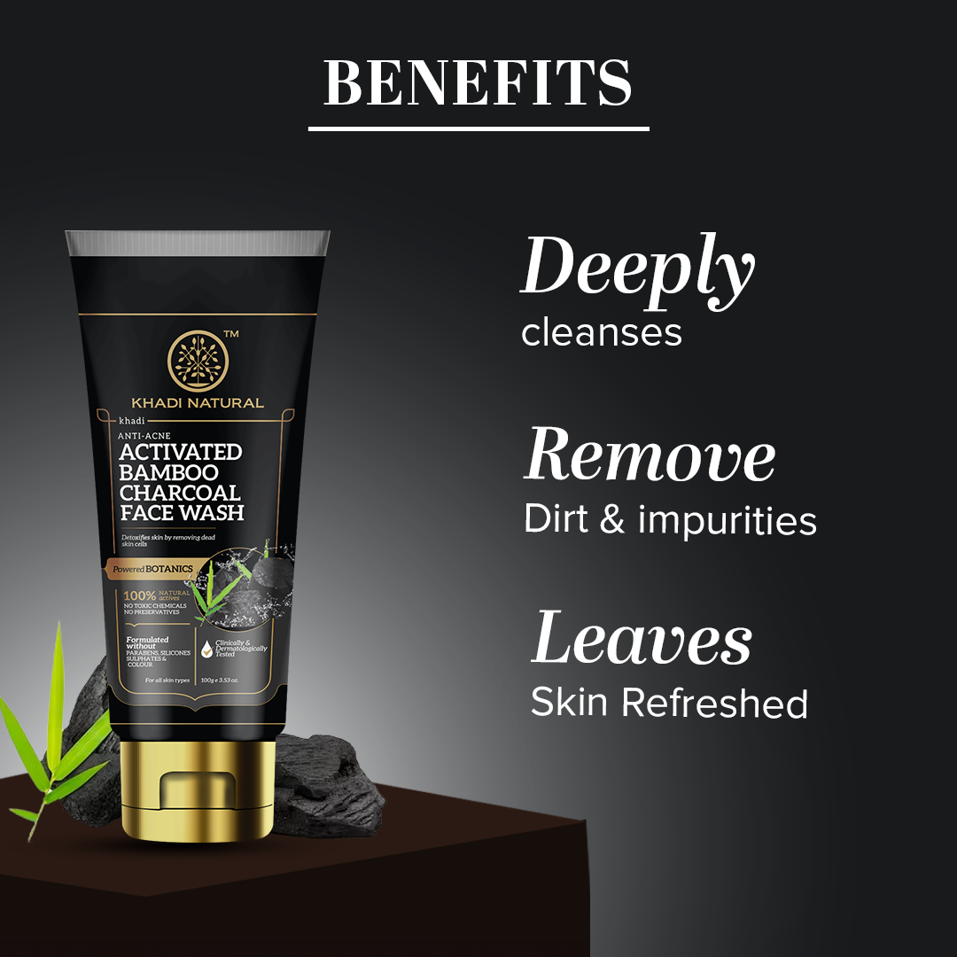 Khadi Natural Activated Bamboo Charcoal Face Wash - 100gm - Image 2 - Buy from Indicrest