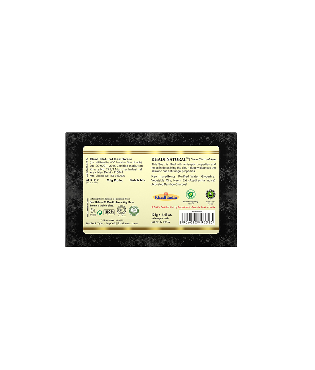Khadi Natural Neem Charcoal Soap - 125gm - Image 5 - Buy from Indicrest