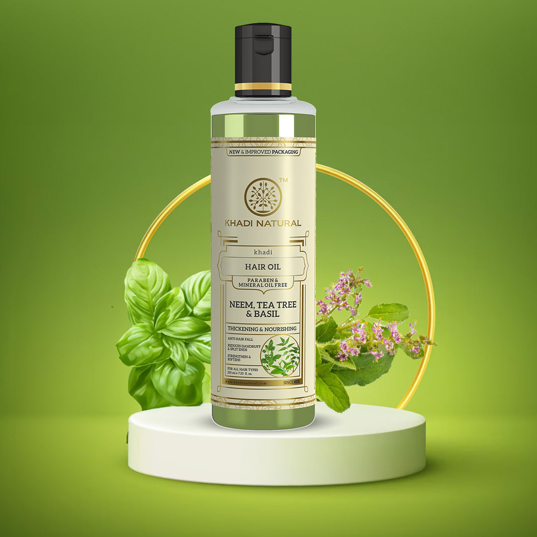 Khadi Natural Neem Teatree & Basil Hair Oil Paraben Mineral Oil Free - 210ml - Image 7 - Buy from Indicrest