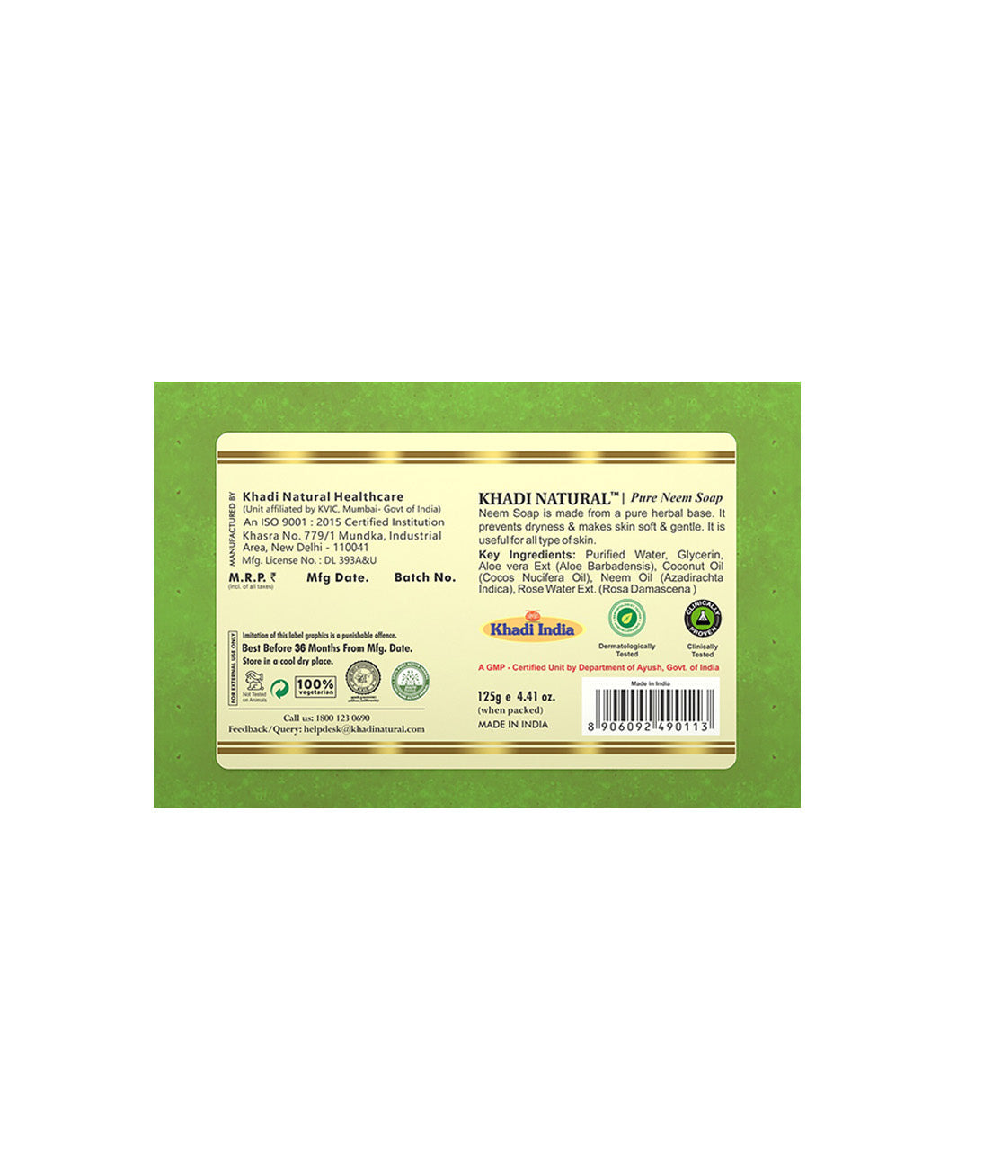Khadi Natural Pure Neem Soap - 125gm - Image 5 - Buy from Indicrest