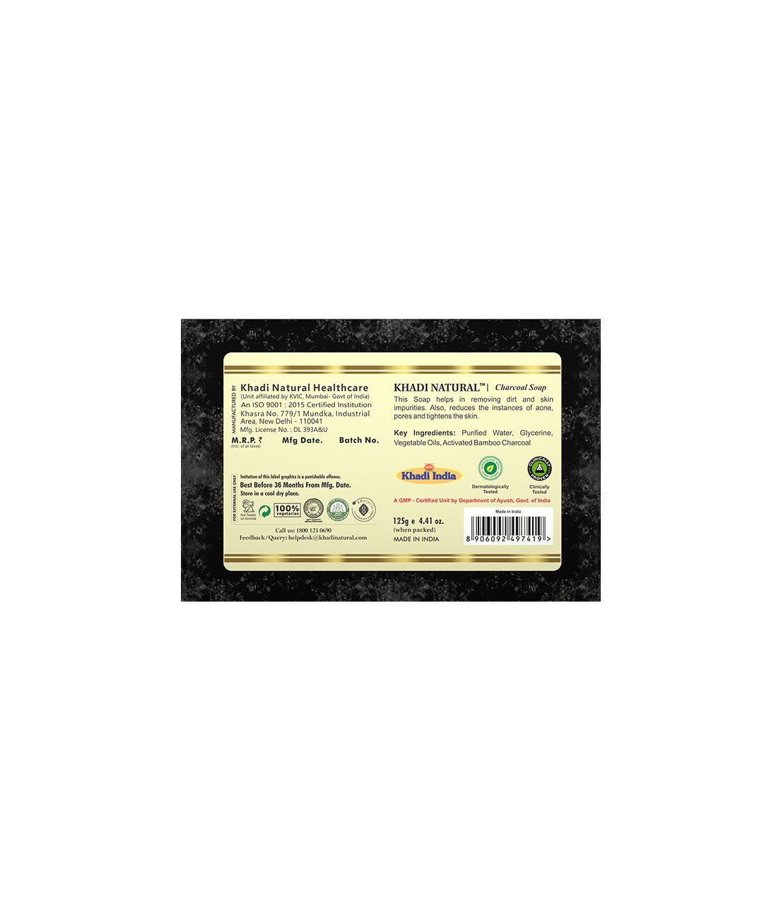 Khadi Natural Charcoal Soap - 125gm - Image 5 - Buy from Indicrest