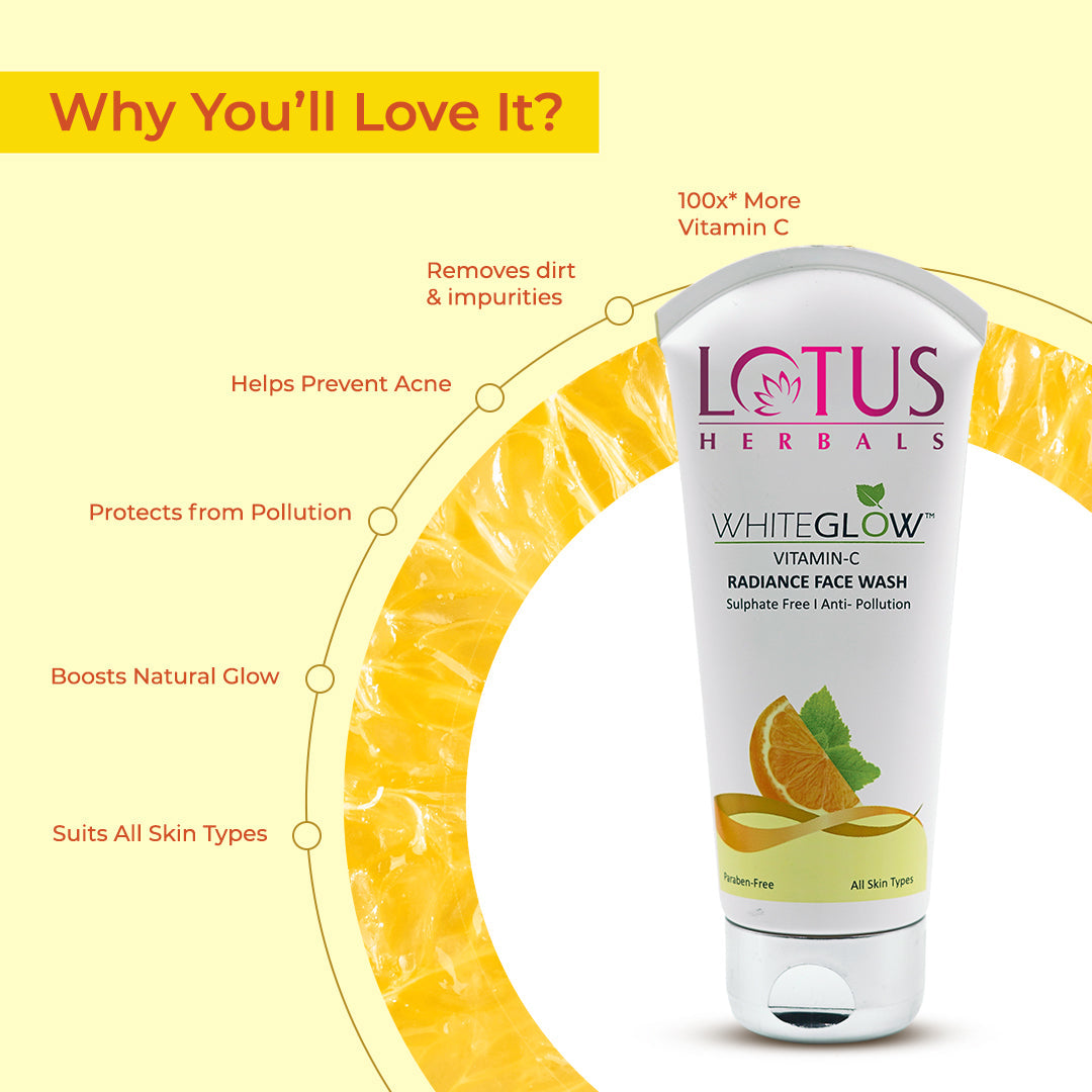 Lotus Herbals WhiteGlow Vitamin-C FaceWash & Gold Serum Combo, Facewash 100g + Serum 30ml