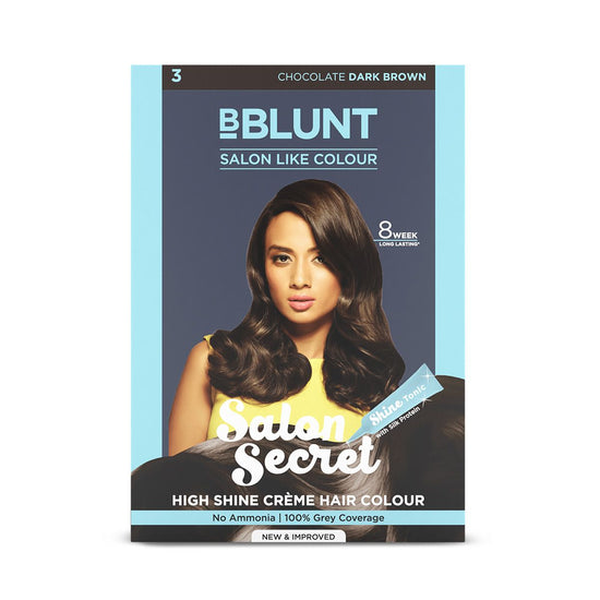 BBlunt Salon Secret High Shine Crème Hair Colour - Chocolate Dark Brown No.3, 152ml packaging Buy at Indicrest