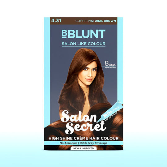BBlunt Salon Secret High Shine Crème Hair Colour – Coffee Natural Brown 4.31, 100g packaging Buy at Indicrest