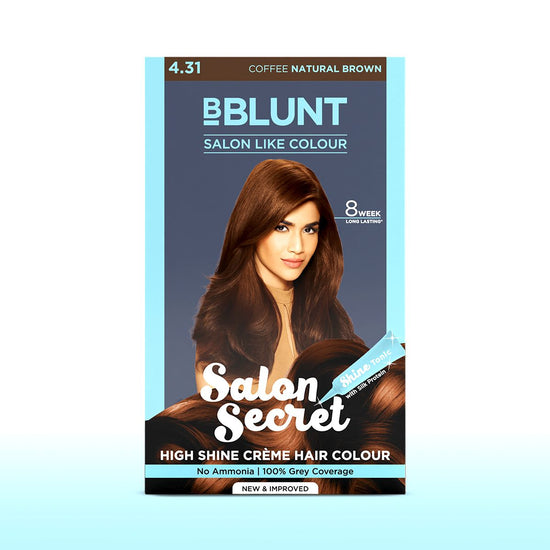 BBlunt Salon Secret High Shine Crème Hair Colour – Coffee Natural Brown 4.31, 100g packaging Buy at Indicrest