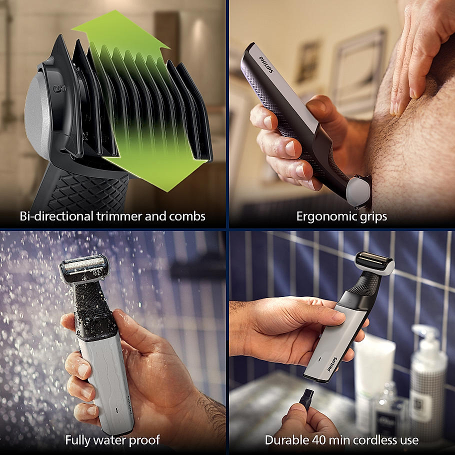 Philips Body Trimmer- for Men Clinically Tested for Sensitive Skin | Patented Pearl Tip & Hypoallergenic foil | Skin Safe Grooming I Trim or Shave Basis Your Style | Showerproof | 2 Year Warranty BG3007/01
