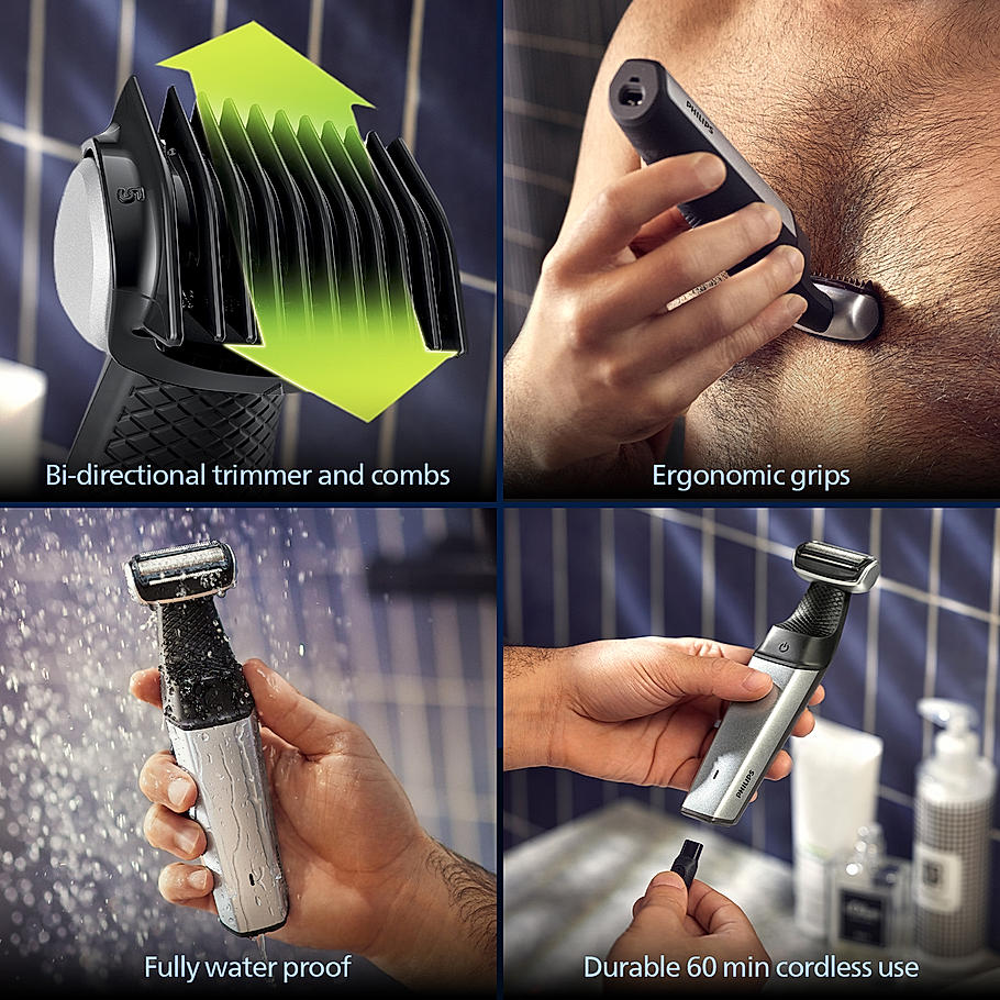 Philips Bodygrooming Trimmer- | Bidirectiol, Showerproof Groin and body trimmer | C2D contour following with skin protect technology | Safe even below the belt | BG5021/15