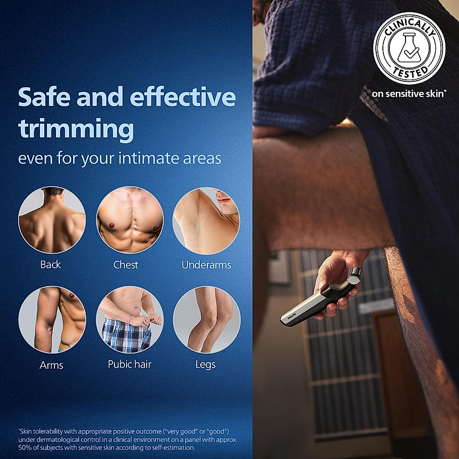 Philips Bodygrooming Trimmer- | Bidirectiol, Showerproof Groin and body trimmer | C2D contour following with skin protect technology | Safe even below the belt | BG5021/15